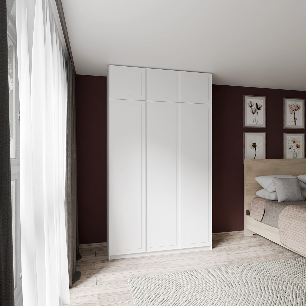 Шкаф с антресолью и фрезерованными фасадами Марс Белый (Селден)